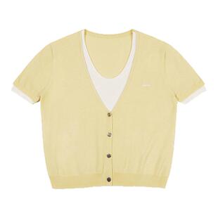 RAPPEYE设计感撞色圆领显瘦开衫拼色百搭上衣假两件针织短袖T恤女