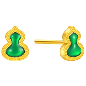 潮宏基臻金弘足金耳饰黄金耳钉5D硬金珐琅葫芦福禄情人节礼物