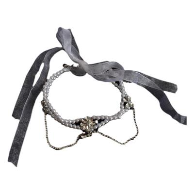 双层叠戴珍珠镶钻流苏女轻奢小众