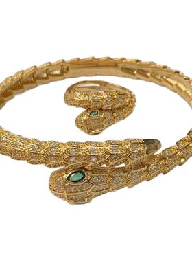 新圣蒂跨境欧美新款蛇形手镯铜镀金镶钻蛇头手环时尚本命年蛇手镯