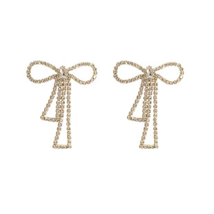 HUALU-孔雪儿同款水钻蝴蝶结超闪复古仙气流苏银针女气质耳环耳夹