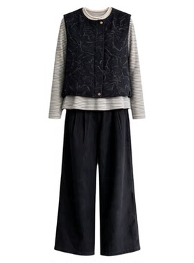 中年妈妈秋装牛仔马甲休闲三件套