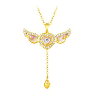 周大生丘比特之心项链S925银女款荧光珐琅轻奢小众生日礼物送女友