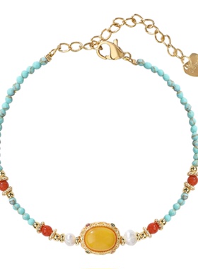 绿松石蜜蜡手链女轻奢复古手串