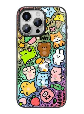 benefit萌系彩虹卡通小动物17适用于iphone16promax苹果15PRO晶盾磁吸手机壳13新款14套12冰川纹防摔彩色边框
