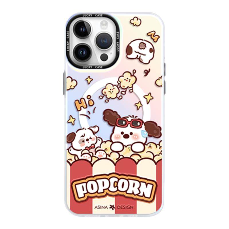 爆米花小狗适用iPhone17Promax手机壳磁吸支架苹果16保护套好看14超薄创意plus全包12防摔ip13Pro新款高级15