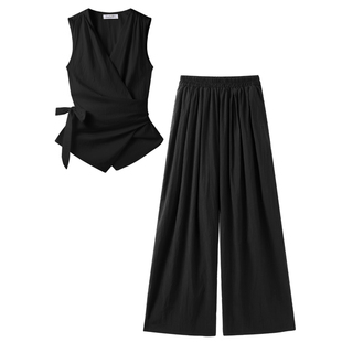 法式独特高级感气质无袖上衣阔腿裤套装女春季新款时尚显瘦两件套