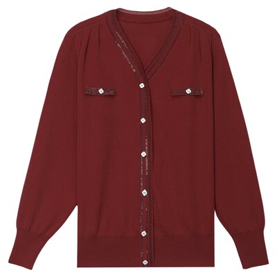 恒源祥V领羊毛女薄款蕾丝打底衫