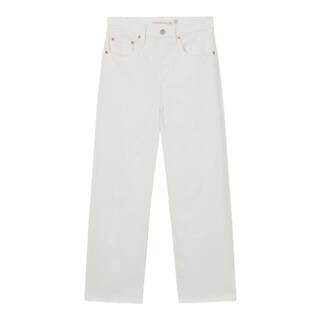 Levi's李维斯冰酷系列女士凉感防晒美式RIBCAGE直筒白色牛仔长裤
