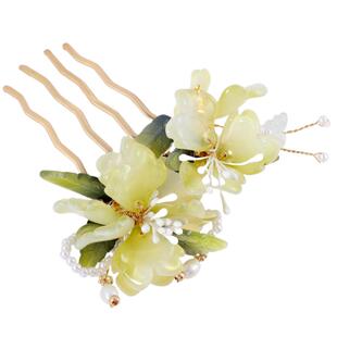 花朵发钗u型发簪新中式缠花发梳簪子盘发神器插梳后脑勺发卡头饰