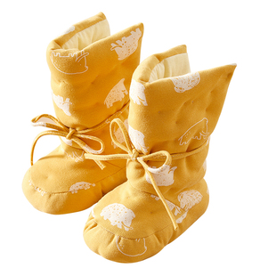 新生儿婴儿手工纯棉花鞋子宝宝护脚套高筒保暖鞋冬季鞋加厚棉鞋套