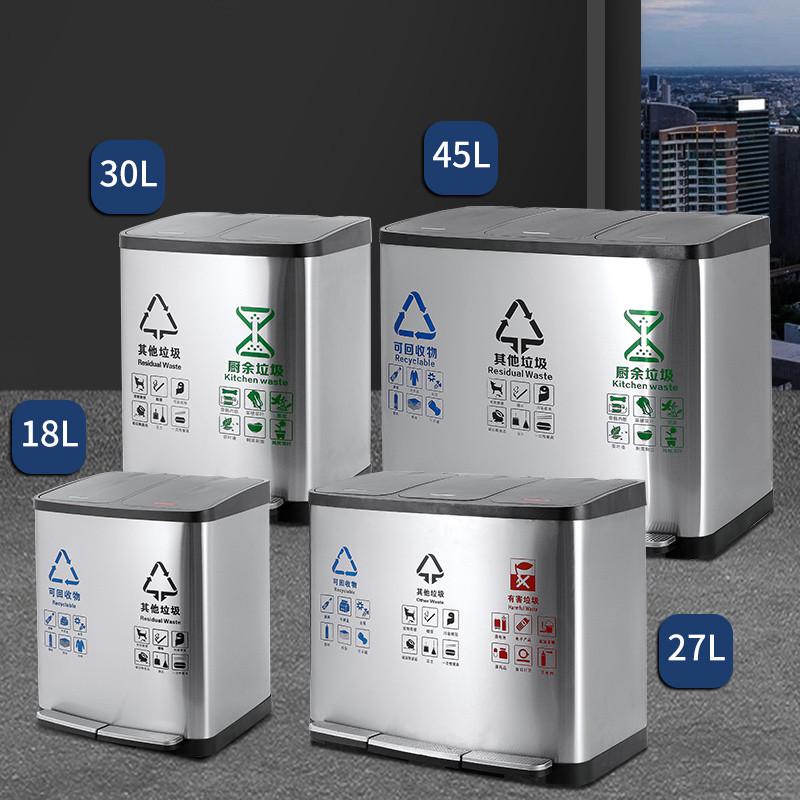 不锈钢分类脚踏垃圾桶大容量带盖酒店走廊商场公共场合果皮箱60L