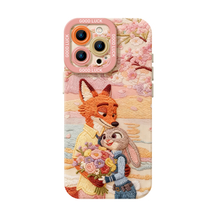 刺绣疯狂动物城2适用iQOO15手机壳neo10Pro+情侣z9turbo一加13T尼克12狐11R朱迪7秋冬8兔子6警官1+ace5至尊3v