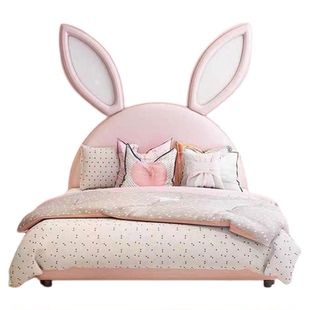 儿童床女孩公主床卡通兔耳朵造型床单人床大童实木储物床少女床