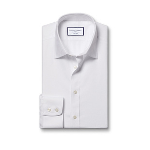 CHARLES TYRWHITT尖领款修身版型纯棉易打理白色男款长袖免烫衬衫