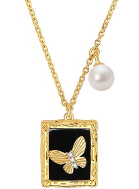 周六福蝴蝶结项链女S925银玛瑙链坠轻奢小众送女友节日礼物