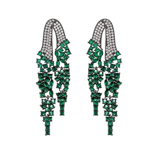 轻奢复古风枪黑绿色礼服流苏耳环女夸张长款显瘦满钻小众锆石耳坠