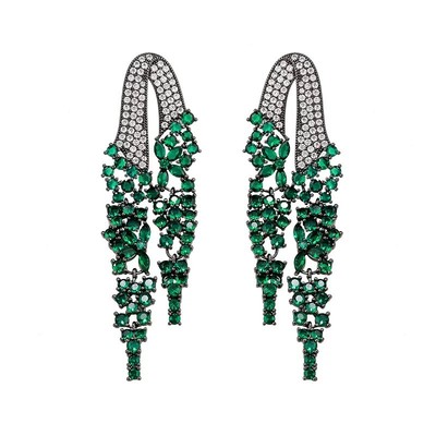 轻奢复古风枪黑绿色礼服流苏耳环