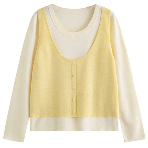 胖莹莹大码女装300斤胖m浅春系少女感假两件多巴胺减龄甜美针织衫