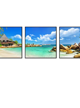 现代简约卧室装饰画主卧房间背景墙三联画风景海景床头画挂画壁画