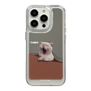 可爱趣味慵懒猫咪适用iphone16pro苹果17手机壳13镜面14pro小众15promax全包防摔保护套简约补妆镜14pro网红