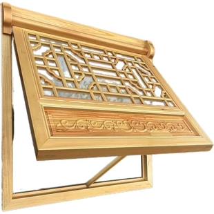 仿古装饰花窗实木花格上翻中式窗户做旧推拉窗传统复古风画师茶室