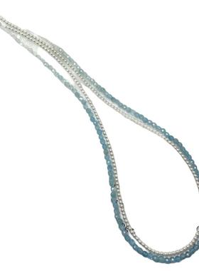 祈鹿｜原创天然海蓝宝 珍珠双层项链通体S925纯银简约精致颈链