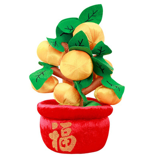 新年仿真毛绒橘子树桃花树盆栽春节桔子树装饰品商场场景布置摆件
