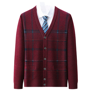 中老年爸爸装针织开衫本命年红色冬季中年男士毛衣外套保暖打底衫