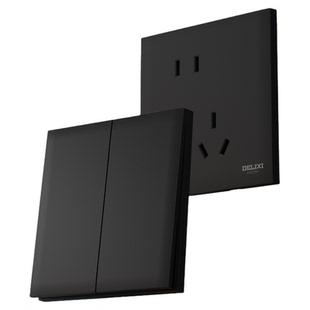 德力西开关插座面板官方旗舰店超薄黑色墙壁86型暗装一开五孔插座