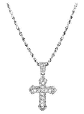 镶钻十字架项链男女款彩色蓝色吊坠潮流轻奢高级感毛衣链生日礼物