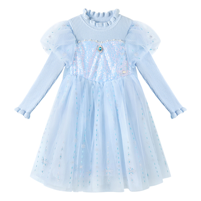 迪士尼爱莎公主女童网纱连衣裙