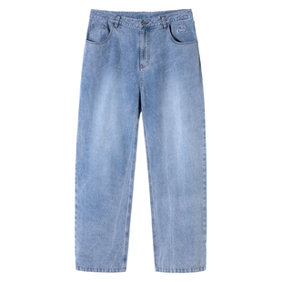 PSO Brand 男装女装水洗做旧蓝色牛仔裤男款宽松休闲直筒裤秋季潮