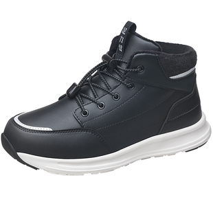 足力健老人鞋中老年爸爸鞋加绒保暖鞋男士冬季耐磨皮面棉鞋防寒鞋