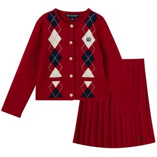 【千金系列】eland kids衣恋童装女童针织套装冬季格纹毛衣短裙