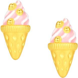 周大福SOINLOVE宝藏女孩甜心草莓冰淇淋黄金耳钉耳饰情人节礼物