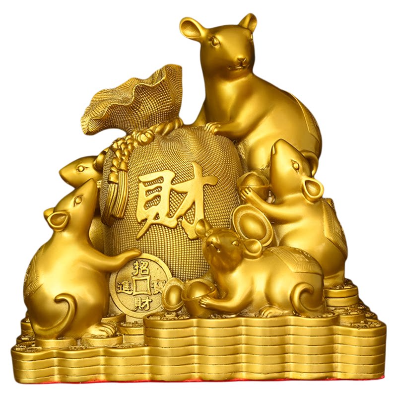 铜鼠摆件纯黄铜老鼠五鼠运财生肖鼠金钱鼠客厅招财吉祥物装饰礼品