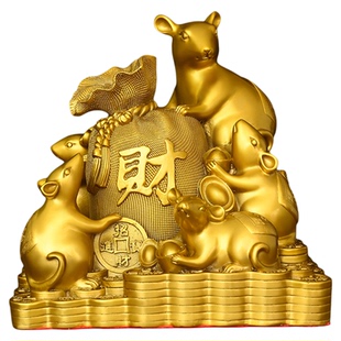 铜鼠摆件纯黄铜老鼠五鼠运财生肖鼠金钱鼠客厅招财吉祥物装饰礼品