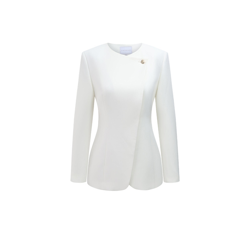 TieForHer Parma Louis简约白色显瘦套装中腰喇叭裤职业气质西裤
