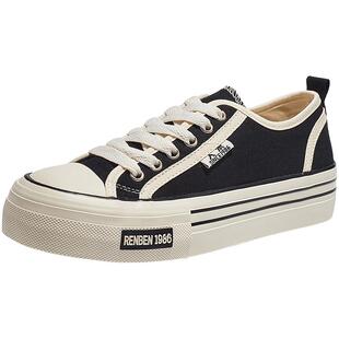 人本2026帆布鞋女春季新款女鞋厚底百搭板鞋女款休闲春秋潮流鞋子