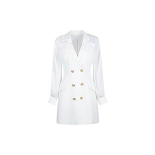 YES BY YESIR叶谦原创设计师秋新款白流光纱拼接西装连衣裙