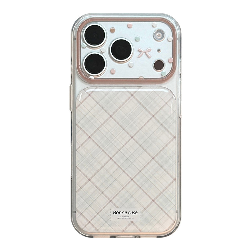 ins风少女菱格适用苹果17promax手机壳iphone16pro波点蝴蝶结15防摔13透明软17全包12韩系温柔风保护套
