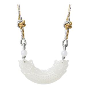 周大生和田玉吊坠女玉石项链青白玉双龙玉璜佩挂坠生日礼物送女友