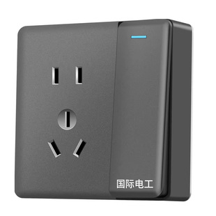 明装带开关五孔插座薄款墙壁面板明线多孔一体86型双单控明盒灰色