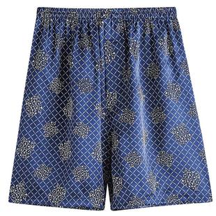 美标春夏100%桑蚕丝男士短裤真丝沙滩休闲皮筋平角裤舒适丝绸睡裤