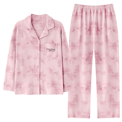 浪莎棉质带胸垫睡衣女春秋季长袖