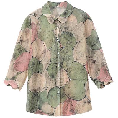 谜底衬衫分袖女2025夏帕斯蒂尔通勤原创印花宽松H型衬衣252MC0622