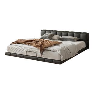 泡芙悬浮床现代简约真皮软包双人床高端大气主卧矮床头床2米x2米2