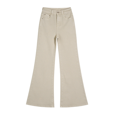 王家有鱼秋冬加绒浅色微喇牛仔裤