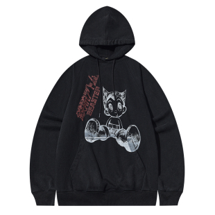 【铁臂阿童木联名】BEASTER做旧水洗印花连帽卫衣男复古新款上衣